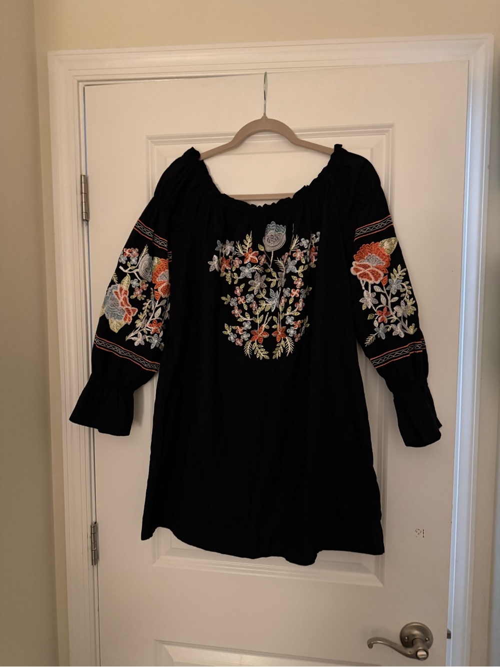 free people black embroidery top size L